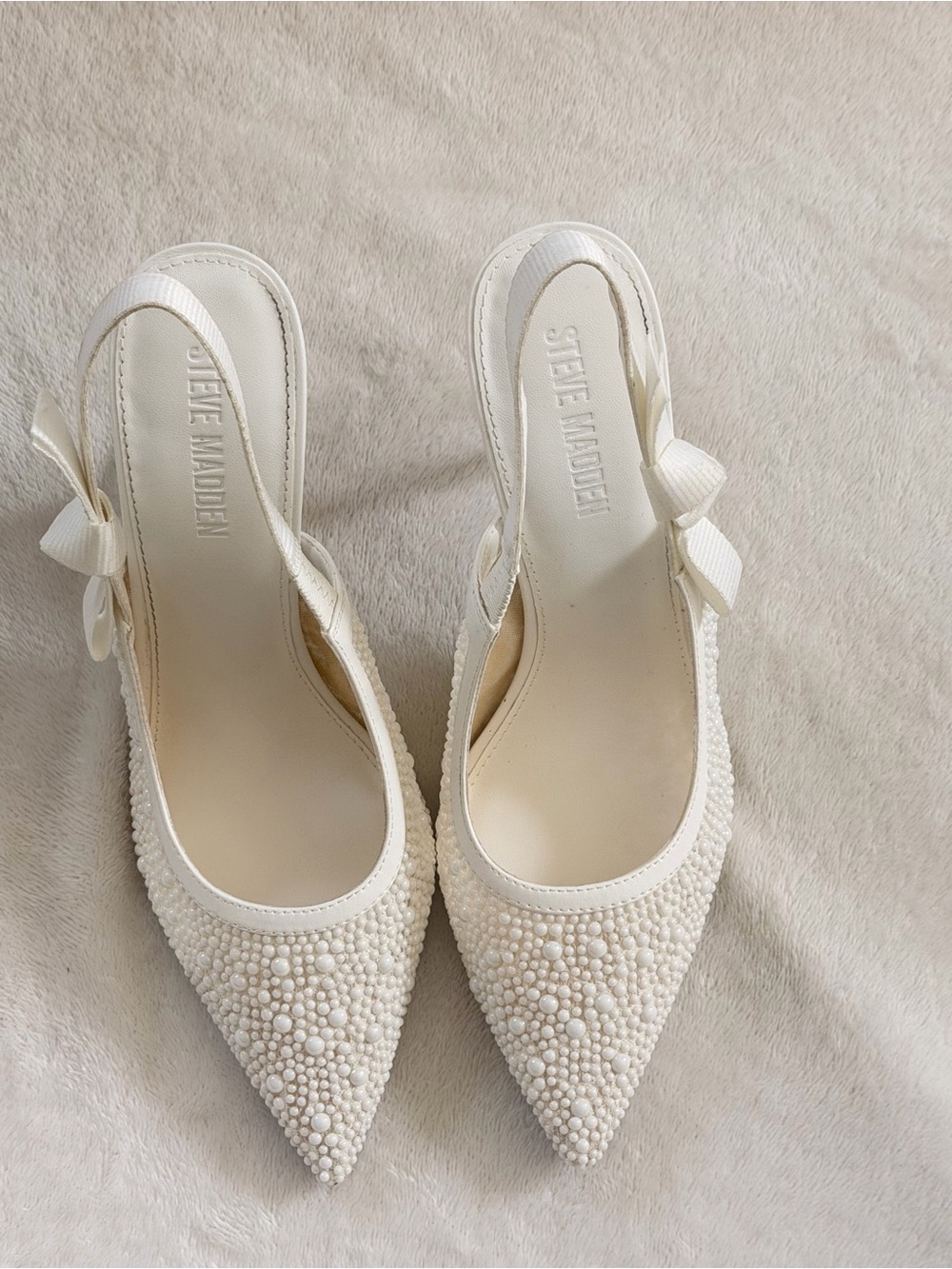 Steve Madden BRI White Lace Pearl Slingback Heels Bridal Wedding Shoes Size 9